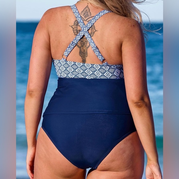 CUPSHE Women Tankini Sets Plus Size Two Piece Swimsuit - Picture 2 of 6